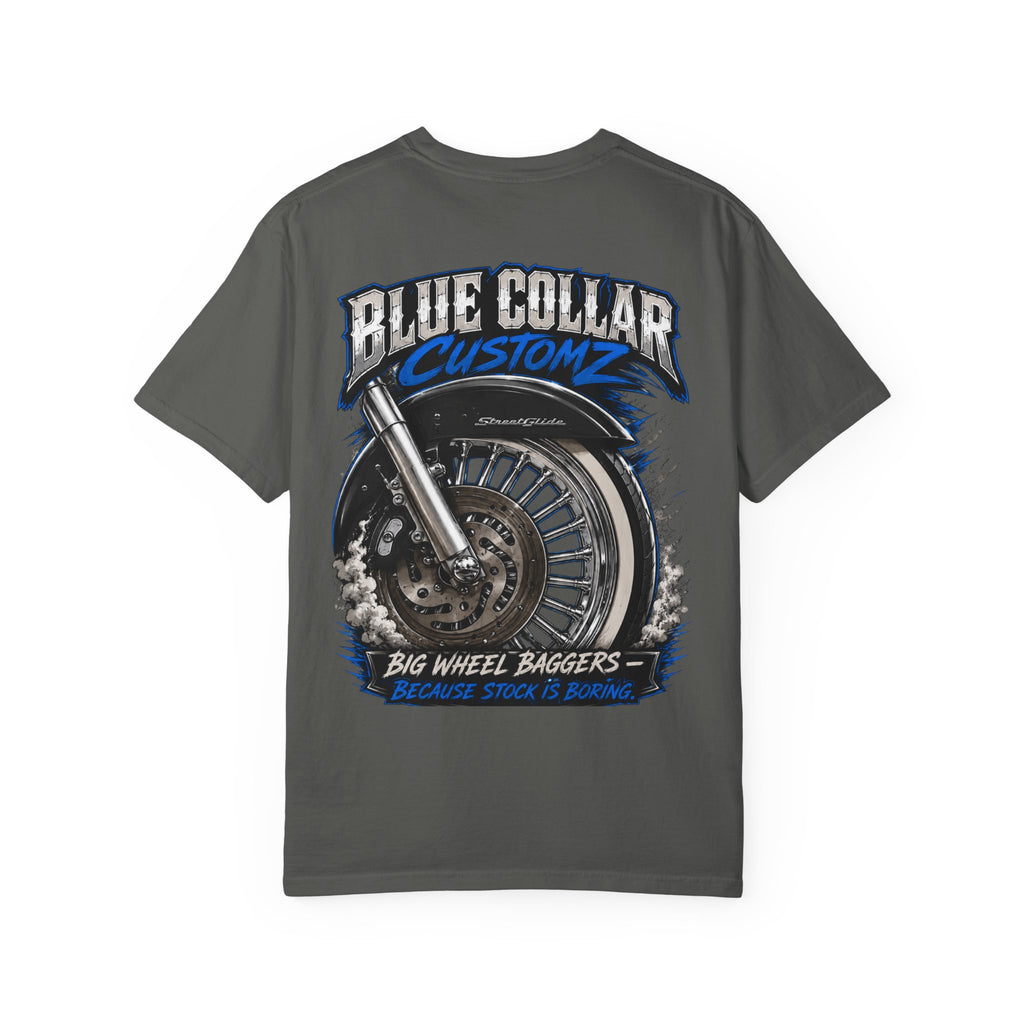 Blue Collar Customz Motorcycle T‑Shirt — Big Wheel Baggers Graphic Tee